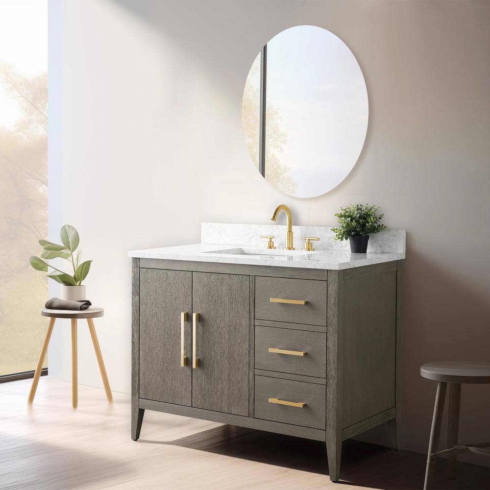 42'' Driftwood Gray Single Bathroom Vanity with Marble Top