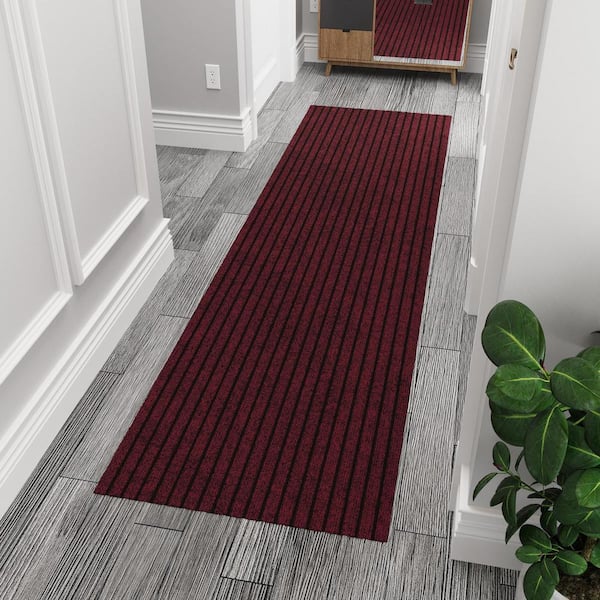 Lifesaver Scrape Rib Non-Slip Custom Long Hallway Runner Rug 2 ft. x 6 ft. Red Ribbed Polyester Garage Flooring