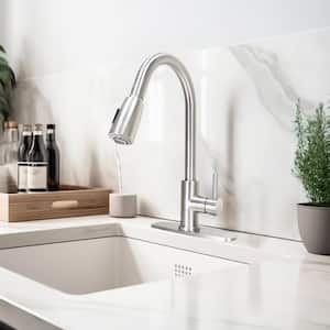 Single Handle High Spout Pull-Down Dual Sprayer Stainless Steel Kitchen Faucet in Stainless Steel