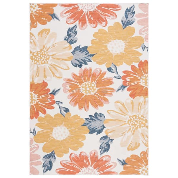 SAFAVIEH Sunrise Ivory/Rust Gold 5 ft. x 8 ft. Oversized Floral Reversible Indoor/Outdoor Area Rug