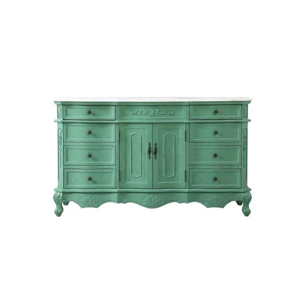 Unbranded Simply Living 60 in. W x 21 in. D x 36 in. H Bath Vanity in Vintage Mint with White And Brown Vein Marble Top