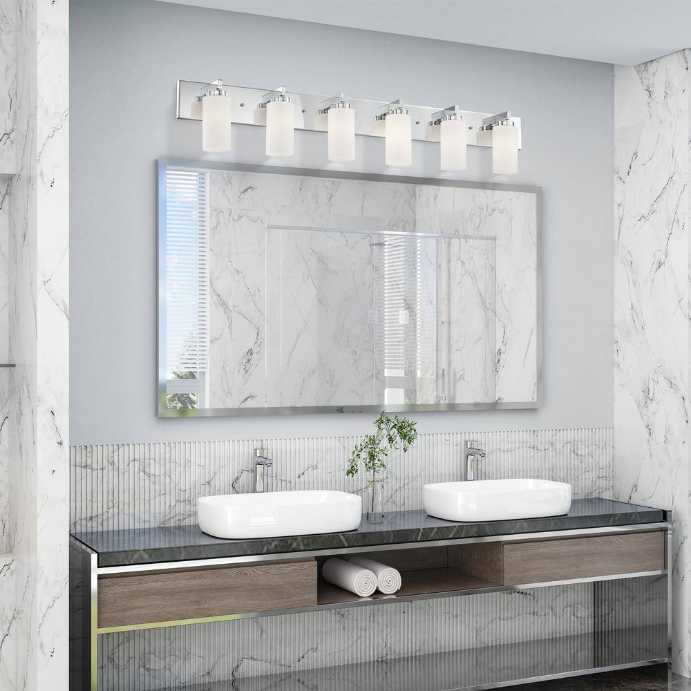 Polished Chrome 6-Light Vanity with Satin Opal Glass