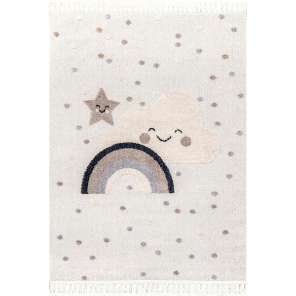 nuLOOM Catlin Sweet Dreams High/Low Kids Beige 4 ft. x 6 ft. Area Rug