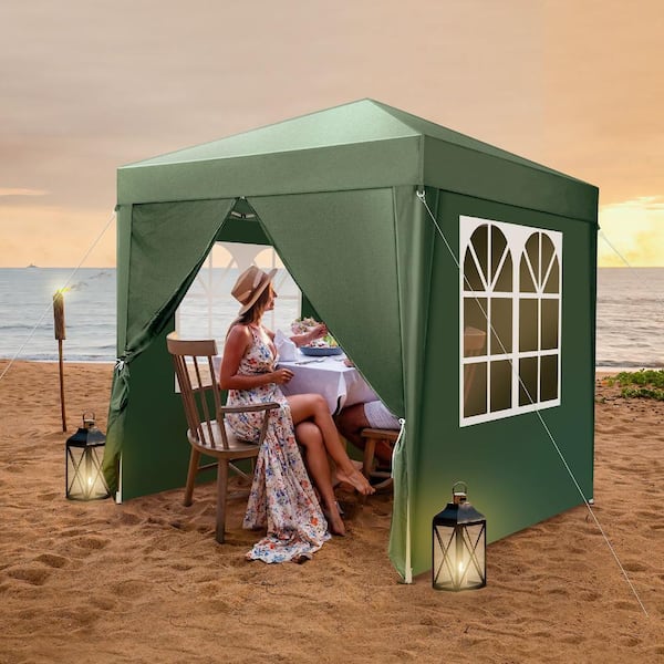 Otryad 7 ft. x 7 ft. Green Canopy Tent with Two Doors & Two