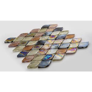 Plume Grey/White/Black/Brown/Silver 2.25 in x 1.25 in Arabesque Mosaic Iridescent Glass Tile (0.72 sq. ft./Sheet)