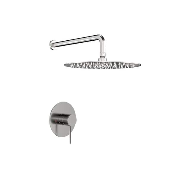 Aurora Decor Aca 1-Spray Patterns with 1.8 GPM 10 in. Wall Mount Rain Fixed Shower Head in Brushed Nickel