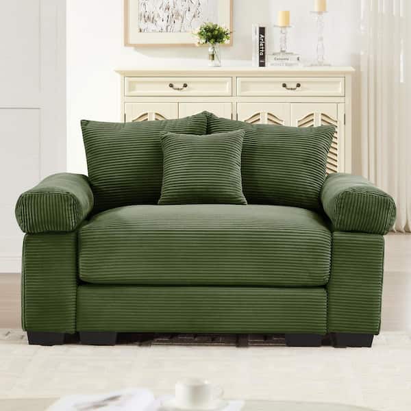 ZCHYJH 54.3 in. Pillow Top Arm Corduroy Curved Minimalist Style Sofa with Cushions in Olive Green and Forest Moss
