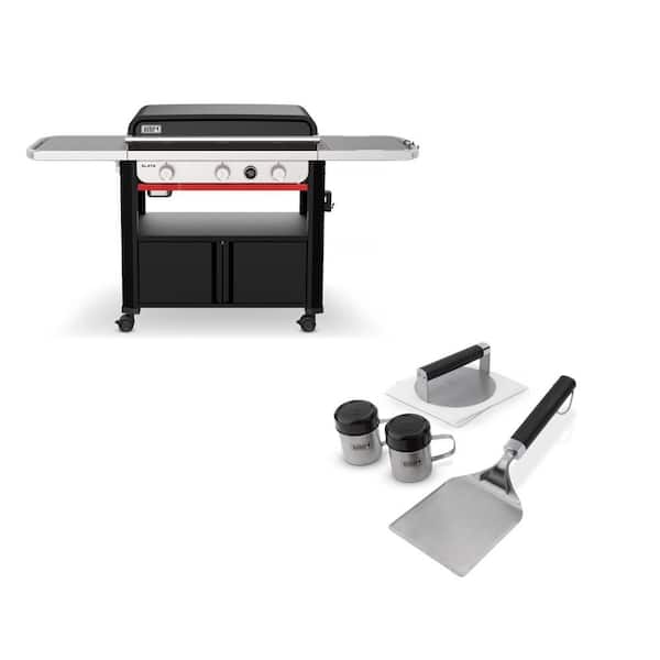 Slate Rust-Resistant Griddle 3-Burner Propane Gas 30 in. Flat Top Grill in Black with Smash Burger Set