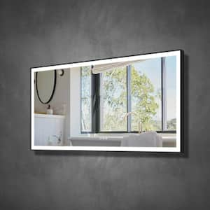 72 in. W x 36 in. H Large Rectangular Heavy Duty Framed Wall Mount LED Bathroom Vanity Mirror with Light in Matte Black