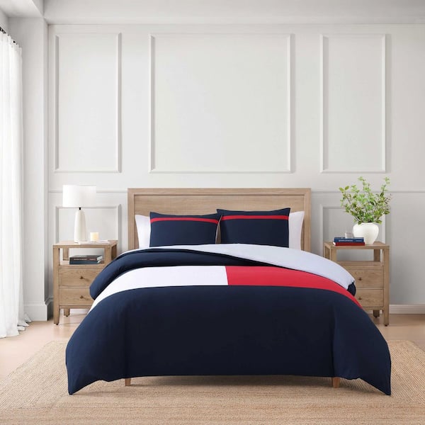 Iconic Anniversary 3-Piece Navy/Red/White Cotton Blend Seersucker Full/Queen Duvet Cover Set