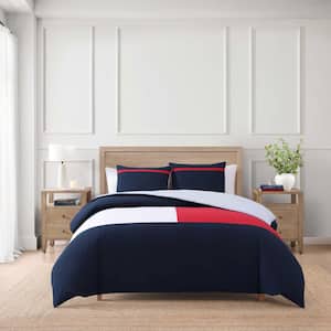 Iconic Anniversary 3-Piece Navy/Red/White Cotton Blend Seersucker King Duvet Cover Set