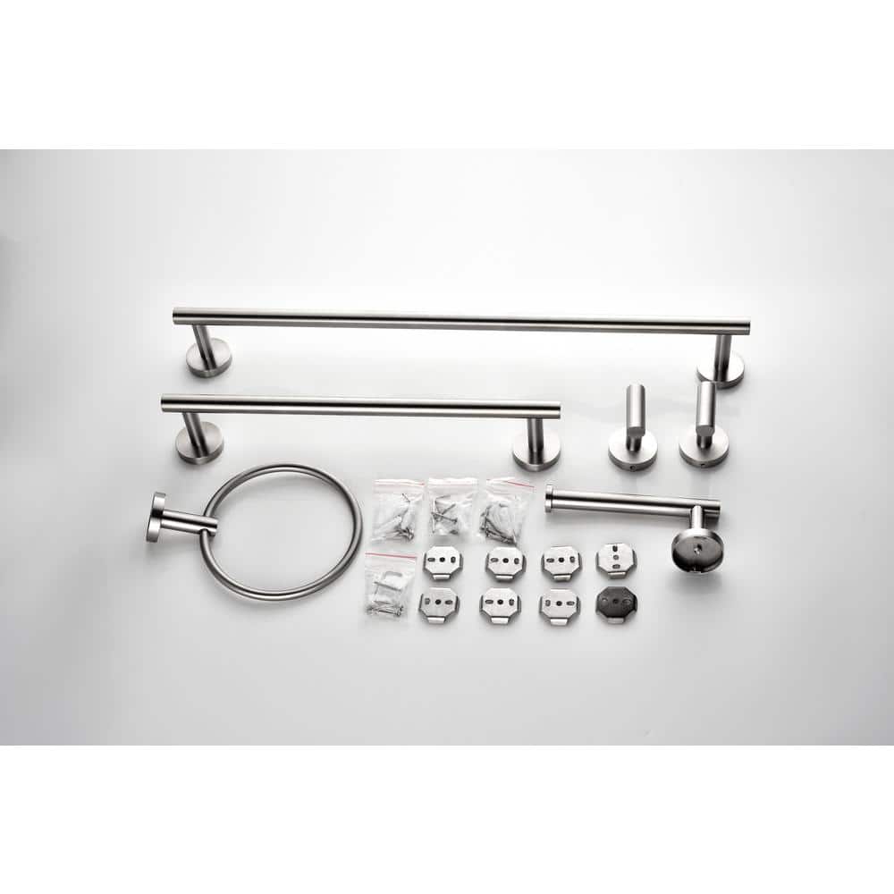 6 Piece Stainless Steel Bathroom Towel Rack Set Wall Mount in Brushed Nicke