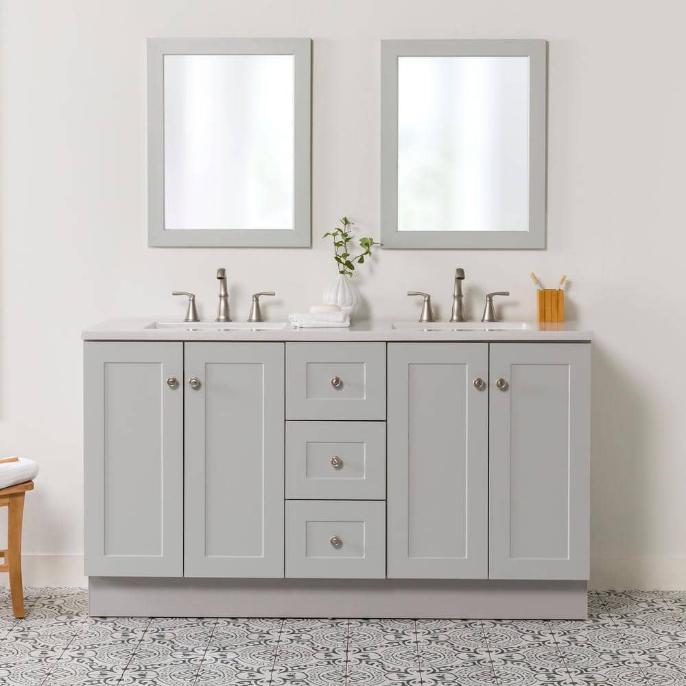 Glacier Bay Bannister 61 in. Double Sink Pearl Gray Freestanding