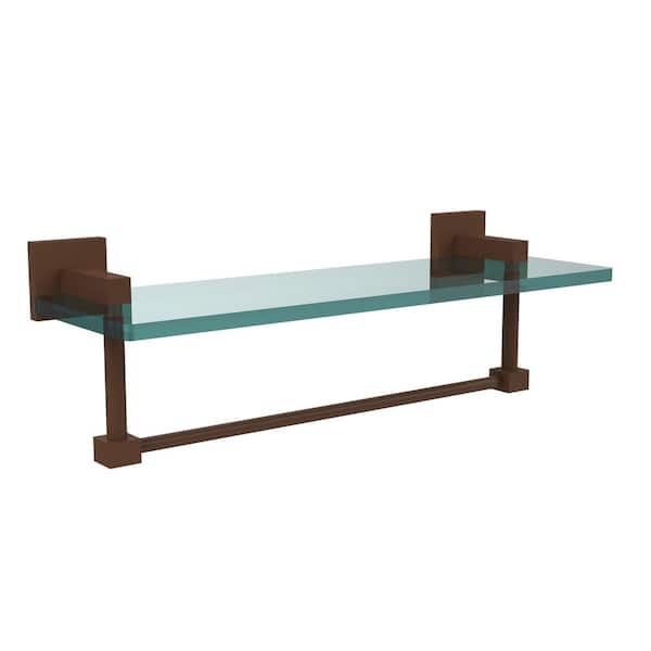 Allied Brass Montero 16 in. L x 5-1/4 in. H x 5-3/4 in. W Clear Glass Vanity Bathroom Shelf with Towel Bar in Antique Bronze