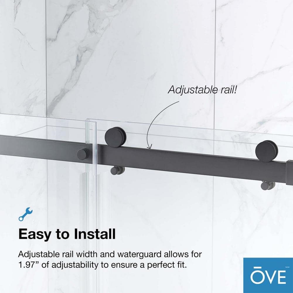 Bel Matte Black Frameless Sliding Shower Door with Clear Glass