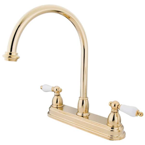 Kingston Brass Restoration 2-Handle Deck Mount Centerset Kitchen Faucets in Polished Brass