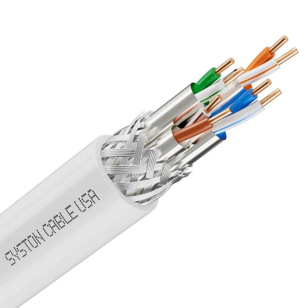 50 ft. White CAT8 CMR 22 AWG Ethernet Bulk Raw Cable 2GHz 40GB Individual Electromagnetic Tinned Copper Braid Shielding