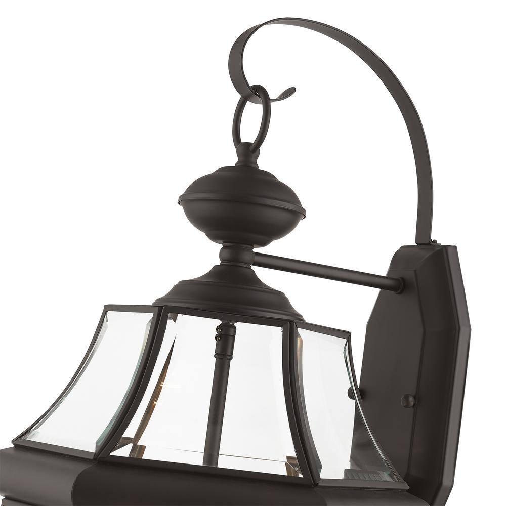 Bronze 3-Light Outdoor Wall Lantern with Clear Beveled Glass