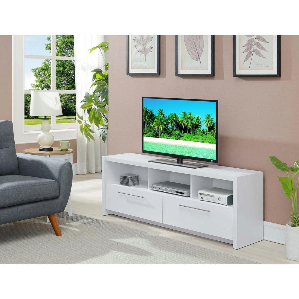 Newport Marbella 60" Luxe White TV Stand with Concealed Storage