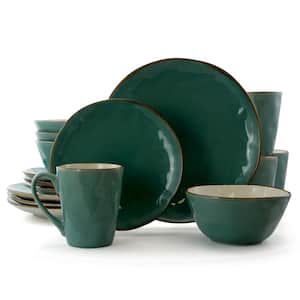 Caribbean Tide 16-Piece Rustic Green Stoneware Dinnerware Set (Service for 4)
