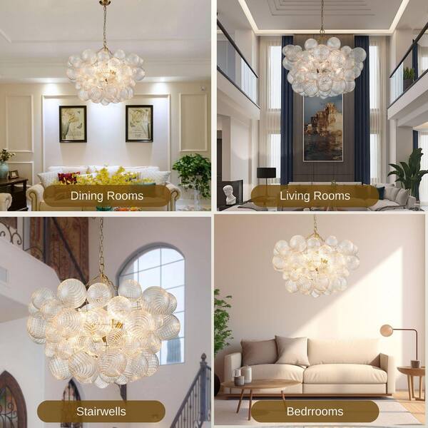 HUOKU Neuvy 8-Light 33 in. W Brushed Brass Gold Modern Bubble