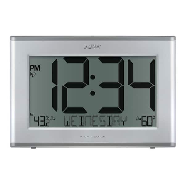 Slim Atomic Digital Silver Clock, Large Outdoor Digital Clock With Temperature
