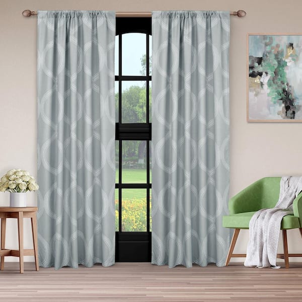 Royale Linens Grey Geometric Rod Pocket, Room Darkening Curtains For Sliding Glass Doors