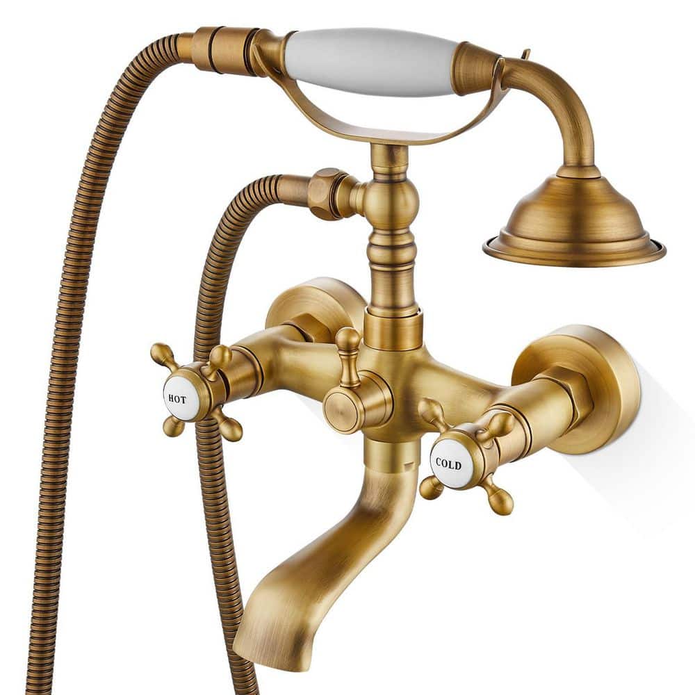 Wall Mount Tub Faucet with Handheld Shower, 2-Handle Claw Foot Tub Faucet in Antique Brass, Telephone Handheld Sprayer price history on PriceWatchPro