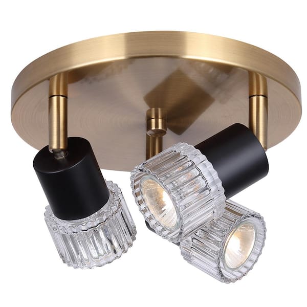 CANARM Elsee 2 ft. Gold and Matte Black Halogen Ceiling Mounted Hard Wired Track Lighting Kit with Cylinder Head