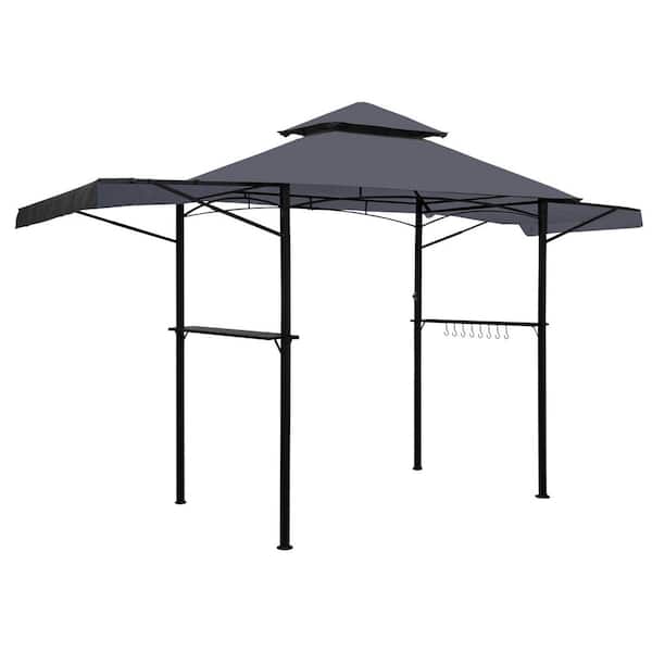 13.5 ft. x 4 ft. Steel Frame Grill Gazebo with Waterproof Gray Canopy