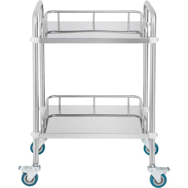SKYSHALO Lab Rolling Cart, 2-Shelf Stainless Steel Rolling Cart, Lab Serving Cart with Swivel Casters, Dental Kitchen Cart White
