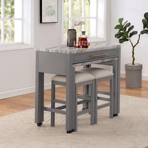 Greensburg 39 in. Rectangle White and Light Gray Wood Nested Counter Height Dining Table