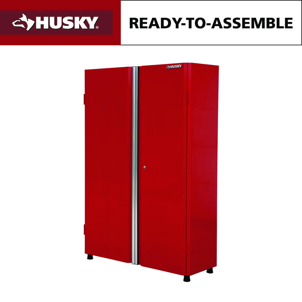 Ready-to-Assemble 48 in. W x 72 in. H x 18.3 in. D 24-Gauge 3-Shelf Steel Freestanding Cabinet in Red