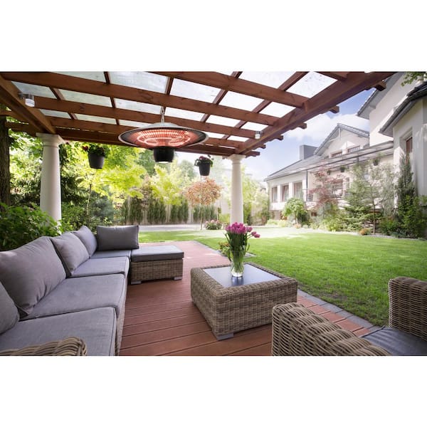 1500-Watt Infrared Hanging Electric Outdoor Heater with LED Light and Remote Control