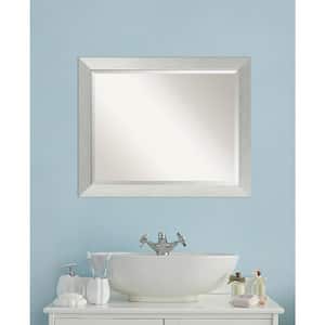 Brushed Sterling Silver 32 in. x 26 in. Beveled Rectangle Wood Framed Bathroom Wall Mirror in Silver