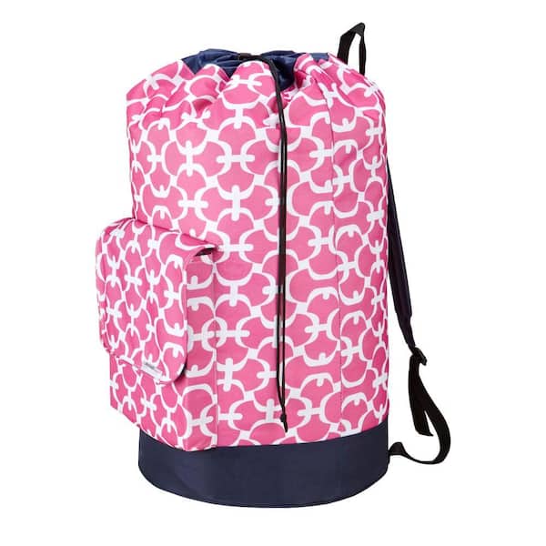 The Macbeth Collection Collapsible Laundry Backpack Tote in Pink Scout