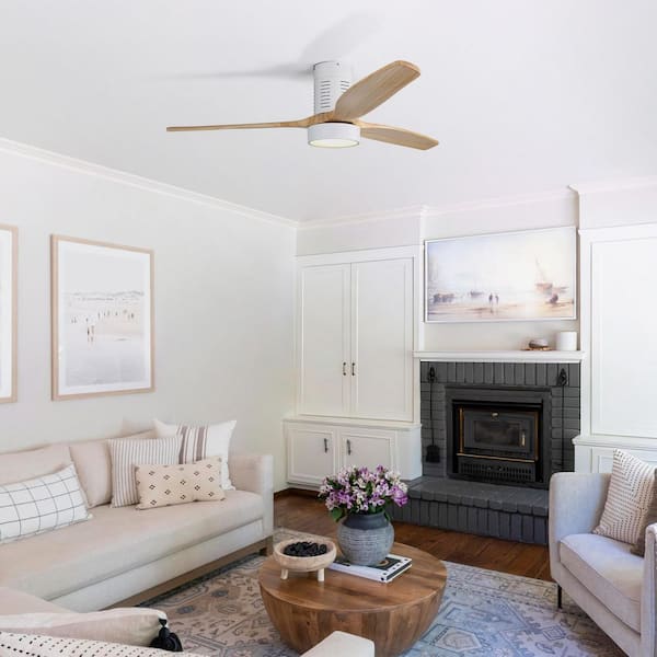 52 in. LED Indoor/Outdoor White Flush Mount Ceiling Fan with Reversible Motor, 6-Speed DC Remote Control