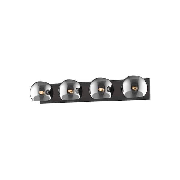 ALORA MOOD Willow 31-in 4 Light 60-Watt Matte Black/Smoked Solid Glass Vanity Light