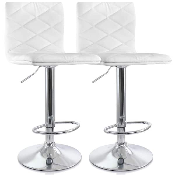 Elama 33 in. White High Back Tufted Faux Leather Adjustable Bar