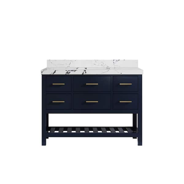 Willow Collections Parker 48 in. Single Sink Freestanding Navy Blue Bath Vanity with Viola Night Quartz Top Unassembled