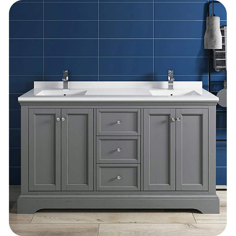 Gray Double Freestanding Wood Bathroom Vanity Cabinet