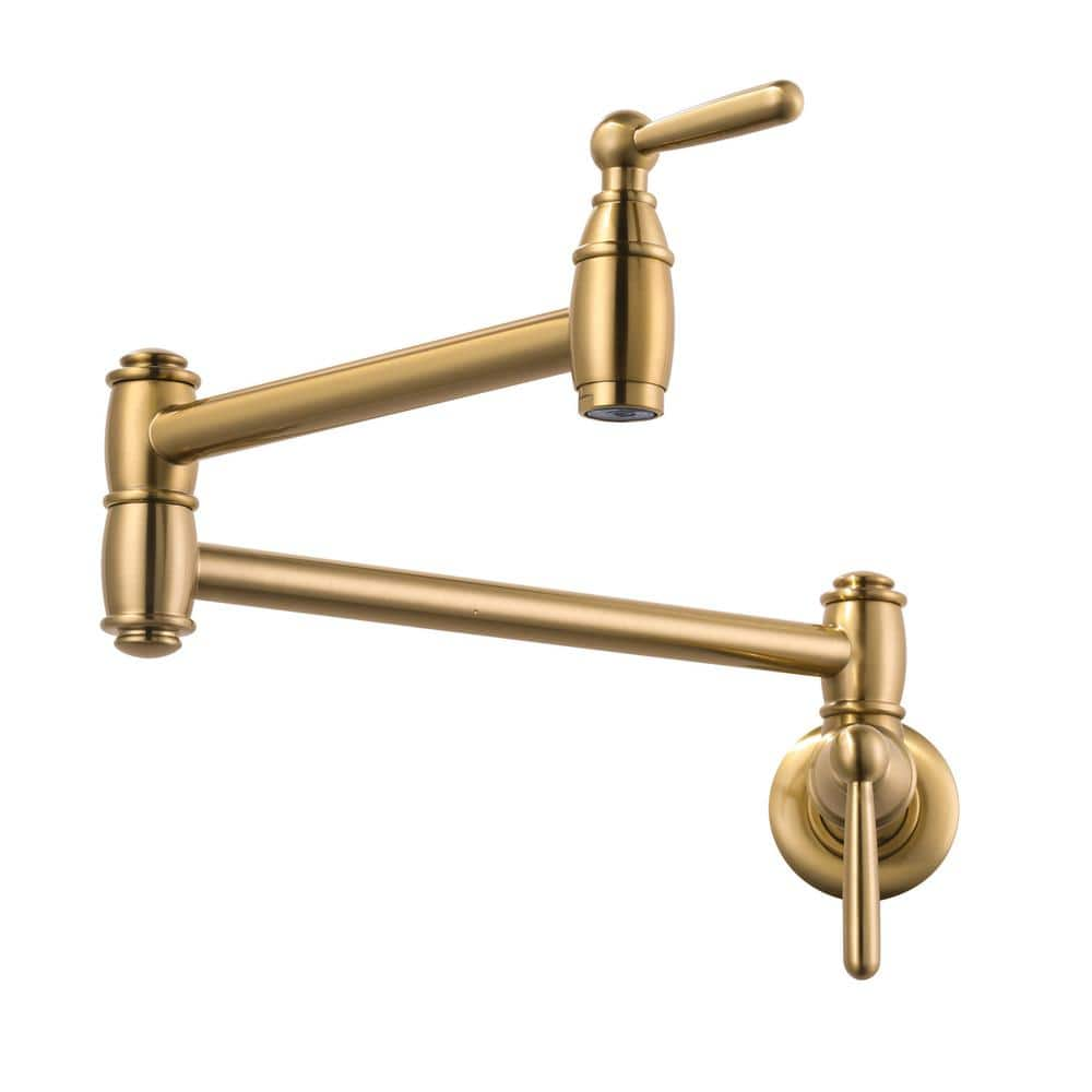 WOWOW Wall Mounted Pot Filler with Double Handle in Gold 2314900G - The ...