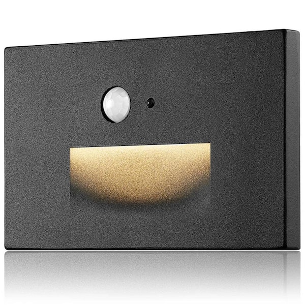 Hardwired Black Motion Sensing 4 in. LED Stair Light with 100 Lumens