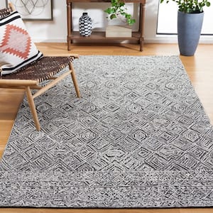 Textual Black/Ivory Doormat 3 ft. x 5 ft. Abstract Border Area Rug