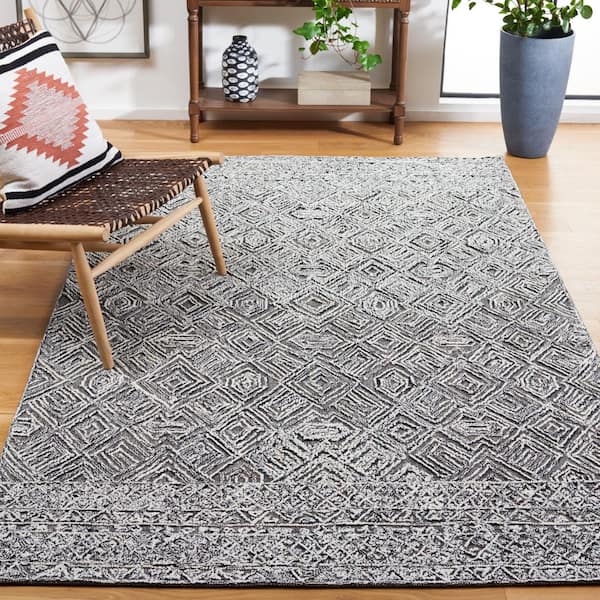 Textual Black/Ivory 8 ft. x 10 ft. Abstract Border Area Rug