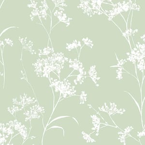 Trendy sage green wallpaper with large floral pattern