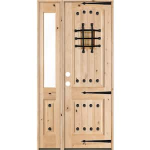 44 in. x 96 in. Mediterranean Unfinished Knotty Alder Arch Right-Hand Left Half Sidelite Clear Glass Prehung Front Door