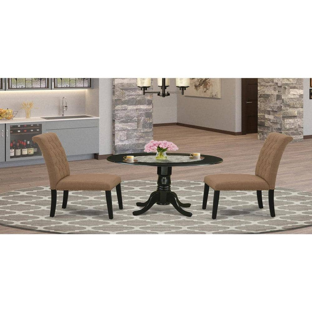 3-Piece Black Finish Solid Wood Top - Round Dining Room Set with Dropleaf - Seats 4 price history on PriceWatchPro