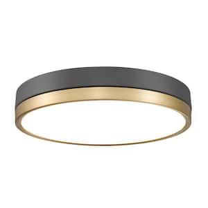 Algar 16 in. Matte Black Plus Modern Gold Integrated LED Flush Mount with Frosted Acrylic Shade (1-Pack)