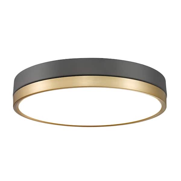 Unbranded Algar 16 in. Matte Black Plus Modern Gold Integrated LED Flush Mount with Frosted Acrylic Shade (1-Pack)